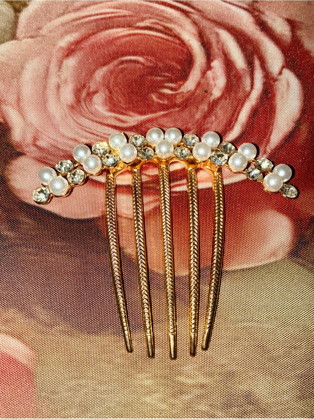 Gold Pearl & Crystal Hair Comb